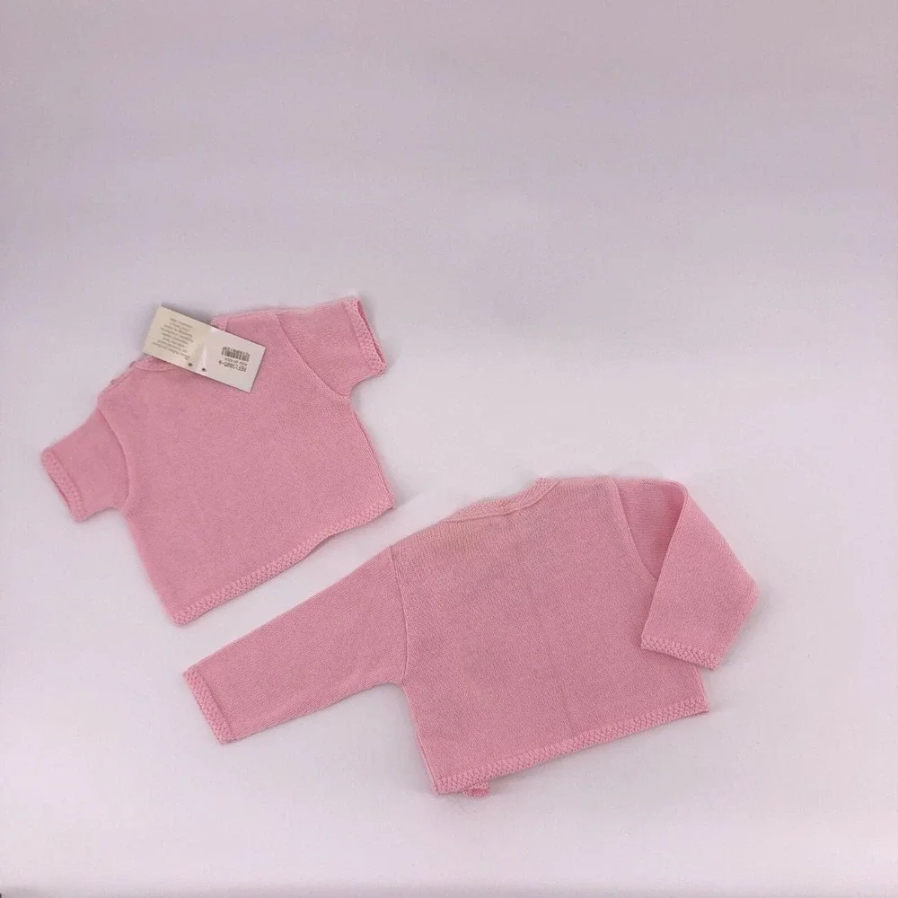 New 6 Mo Pink Short Sleeve Sweater & Cardigan Set Detailed Trim w Square Buttons